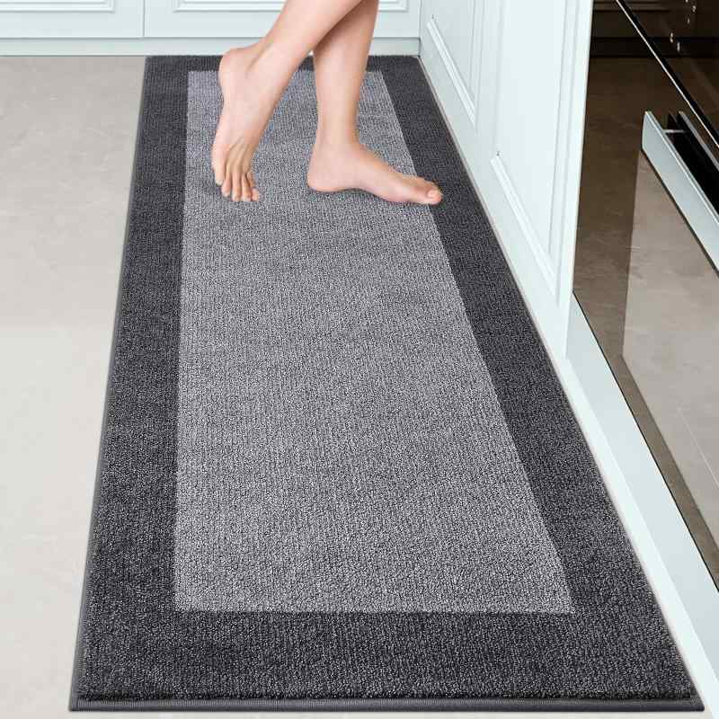 DOMUSTEX 洗濯機で洗えるキッチンラグ、床用滑り止めクッション付きキッチンマット、廊下、ランドリー、バスルーム、ドア用吸収性ランナーラグ