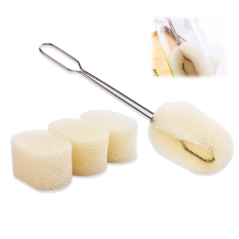 Rakuten - Mirhua 柄付き 食器洗い ボトルブラシ 交換用スポンジ3個付き 哺乳瓶ブラシ替え 哺乳瓶スポンジブラシ 水筒 ボトル 取り外し可能 キッチンツール 洗う