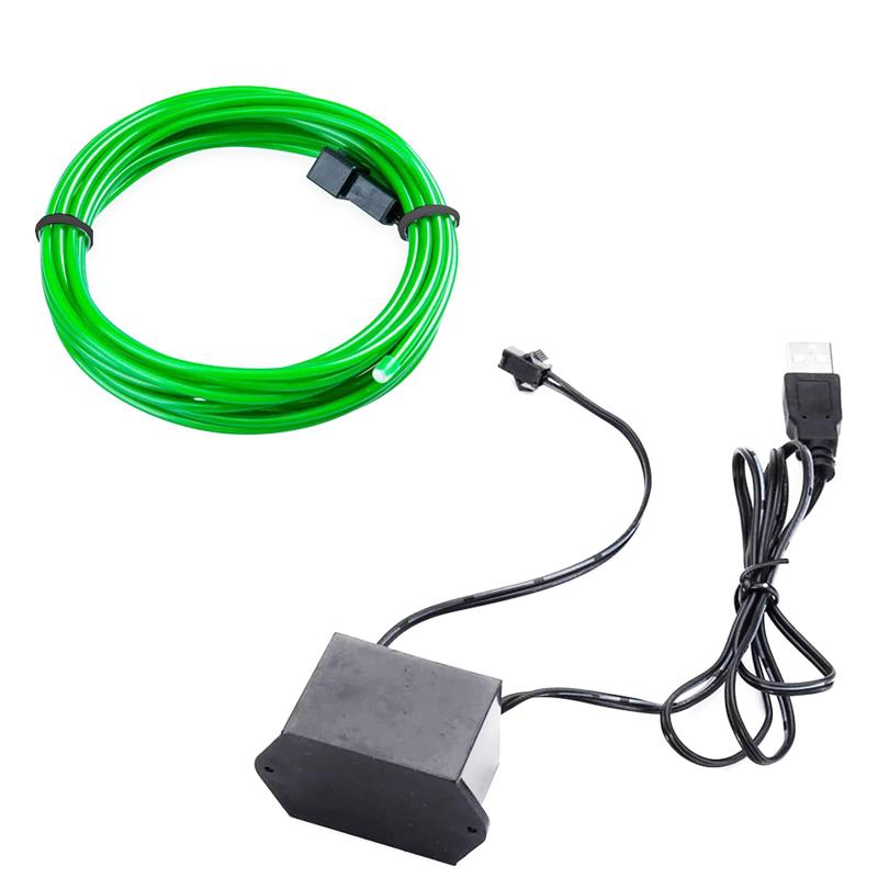 乐天商城 - ELワイヤー, CTRICALVER USB フレキシブル ネオン ライト エレクトロルミネセント ワイヤー カー パーティー ウェディング デコレーション5M/16FT (緑)