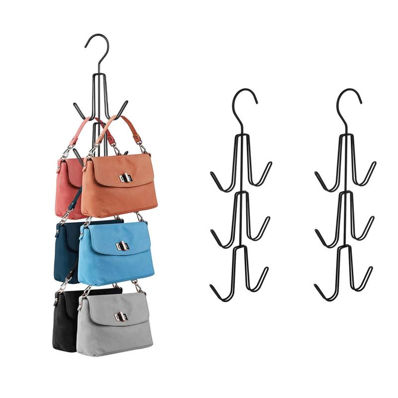 Billbotk バッグ収納ラック 2個組 バッグ収納ハンガー 吊り下げ 金属制 バッグ掛け バッグホルダー 鞄 帽子 スカーフ キャミソール ネクタイ ベルト 小物 収納ハンガー 8つの収納力 ブラック