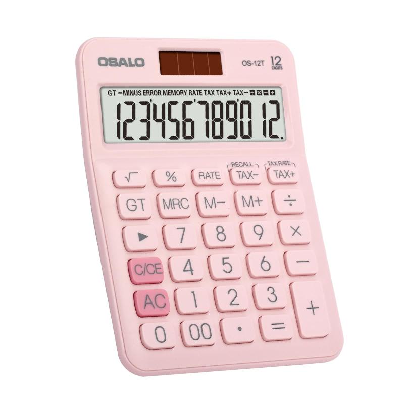 OSALO 電卓 12桁 大画面 LCD ソーラー＆電池併用 税率機能 √平方根 GT MRC メモリー機能 滑り止め付き 小型 軽量 事務用 家庭用 学校用 （12T ）