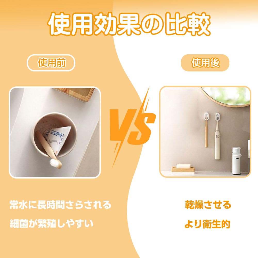 HRテクノロジーズ楽天市場店の【送料無料】歯ブラシホルダー 壁掛け 歯ブラシスタンド 歯ブラシ置き 電動歯ブラシ スタンド 自動フリップトップ式 カバー付き 防塵 吊り下げ 水垢防止防塵 壁に掛けるでも 穴あけ不要｜アングル3