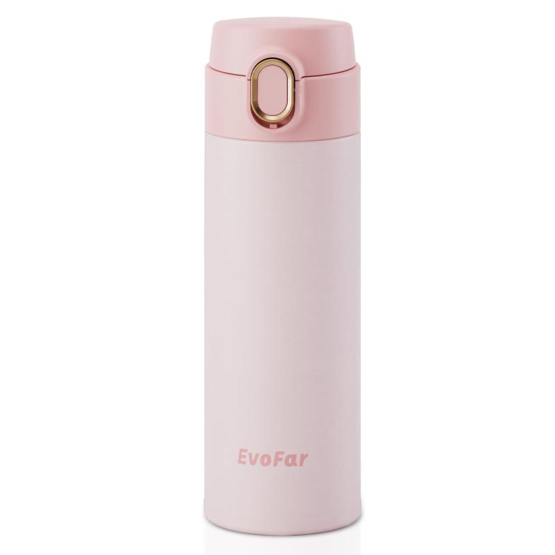 乐天商城 - EvoFar 水筒 500ml 真空断熱 ステンレスボトル ワンタッチ マグ 保温 保冷 軽量 漏れ防止 携帯用 洗浄ブラシ付き