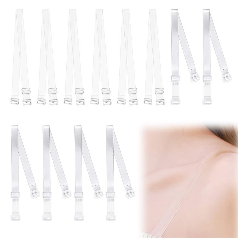 Doyime ブラストラップ 透明 ブラジャー 柔らかい 肩紐 目に見えない 調節可能 替換用 1.2cm幅 6組 （ステンレス鋼のZ字型バックル+透明なZ字型バックル）