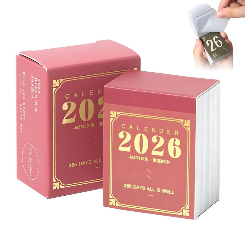 DONGFANGB ミニカレンダー 2026年 卓上カレンダー 日めくりカレンダー 時間管理 計画作成 レトロ装飾 クリエイティブデザイン 持ち運び簡単 コンパクトサイズ 学生用 会社用 家庭用 贈り物に最