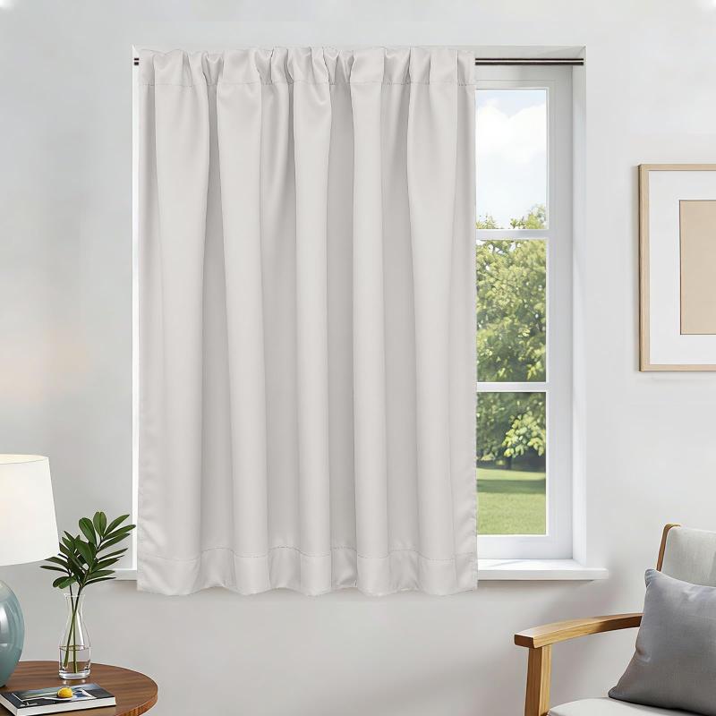 Joydeco カフェカーテン 小窓用 遮光カーテン 1級遮光 丈45cm 幅100cm ライトベージュ 1枚入り 断熱 保温防寒 昼夜目隠し 無地 UVカット 節電対策 省エネ 洗える 間仕切り 厚手 キッチン 浴室 トレ