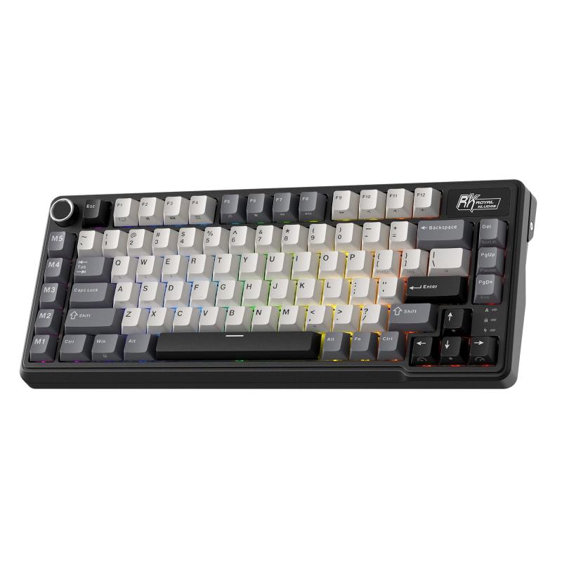 RK ROYAL KLUDGE L75 メカニカルキーボード、ガスケットアセンブリ、ボタン/マクロキー、タッチ可能ネームプレート、トライモードBT/2.4G/USB-C 75% TKLワイヤレスキーボード、ホットスワップ対応、
