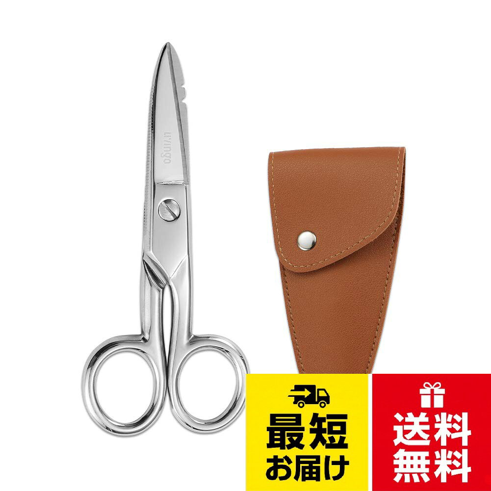 多用途：電気通信、電気、過酷な作業用途に最適で、絶縁テープやはんだごて、ケーブル、軽量プラスチックコンジット、金属板を簡単に切断することができます。。被覆剥き用ノッチ：19AWGと23AWGのワイヤーの被膜を剥くことができます。。鋭いギザギザの刃：ケーブルやワイヤーのエッジを保持し、滑りにくい切断を可能にします。。防錆性：刃とグリップにはニッケルメッキが施されています。収納用のプロ仕様はさみレザーケース付き。。すべての製品は個別試験を経て選抜され、お客様の期待に沿う性能を保証。LIVINGO 電工ハサミ 132mm 鍛造ステンレス 被覆剥き ノッチ付き ケーブルカッター / プロフェッショナル。