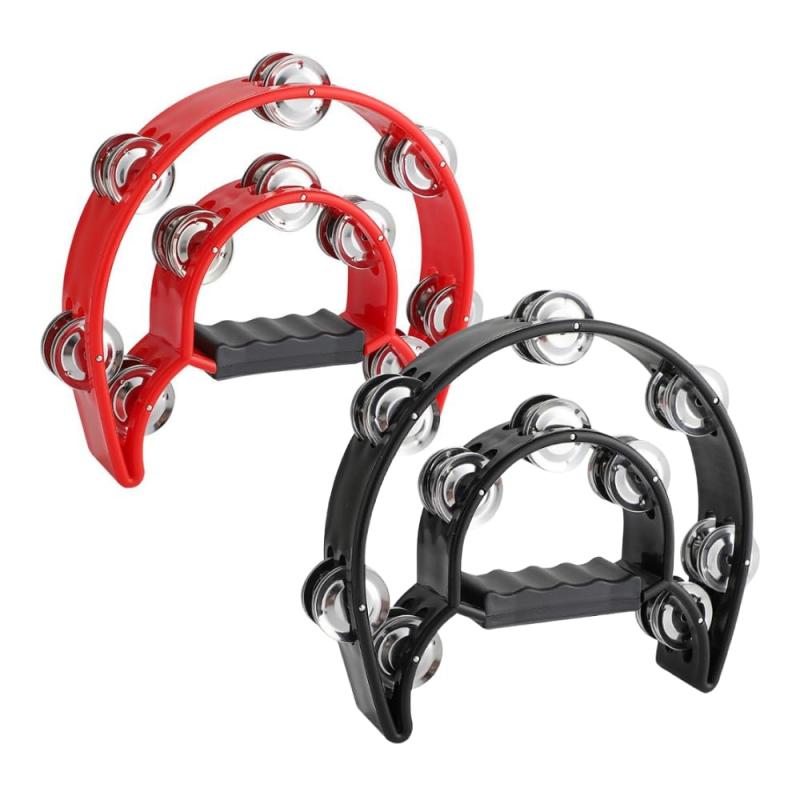 Shantia タンバリン 楽器 tamburins カラオケ 盛り上げ パーカッション 半円型 2個セット（ブラック&レッド）