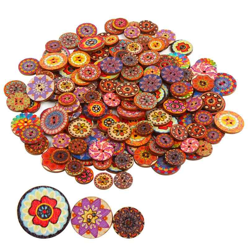 CINECE ボタン かわいい クラシック 飾り 3サイズ 子供向けのDIY道具 手芸 DIY 工芸品 裁縫 2つ穴 花柄 15mm/20mm/25mm 150個 （木製）