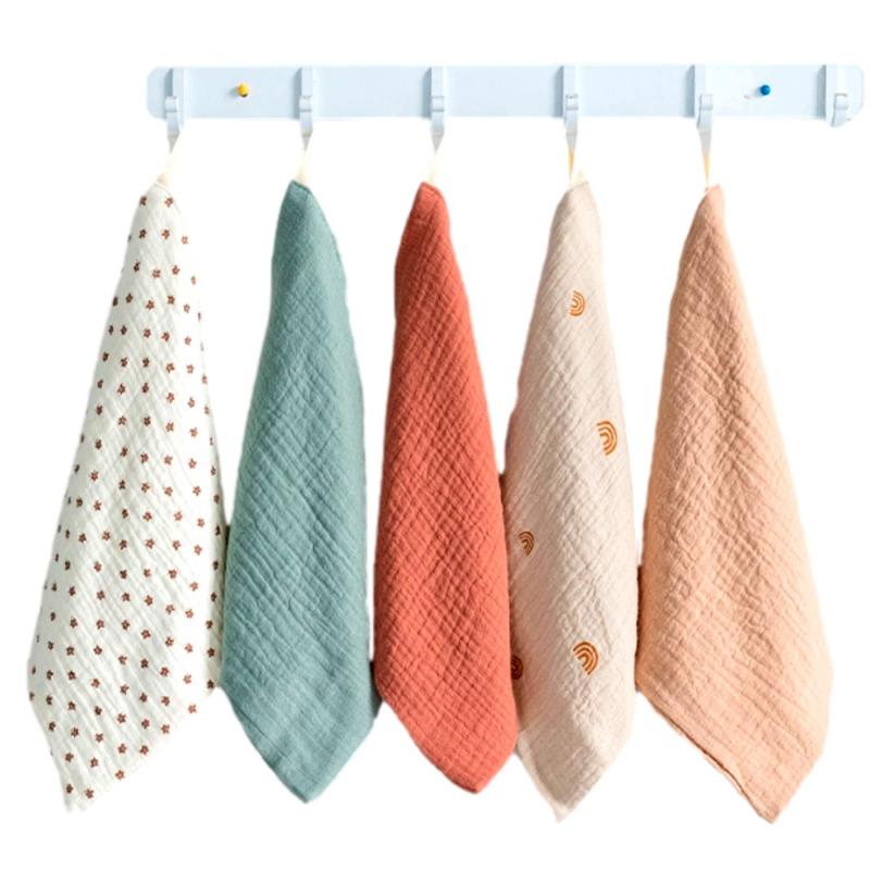 miaotti ガーゼハンカチ ガーゼタオル 5枚入 赤ちゃん 新生児 ベビー 4層 やわらかコットン 沐浴 正方形