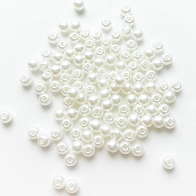 Rakuten - MYmama プラスチック パール風 ビーズ 100粒 3mm パールビーズ ホワイト 穴あり