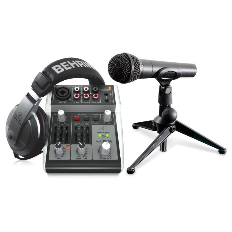 Behringer LIVE配信&amp;番組配信用 ヘッドホン+マイク+パソコン直付けUSB端子付きミキサーバンドルセット, ベリンガー PODCASTUDIO 2 USB BLACK302USB、XM8500、HPM1000、XLRケーブル同梱