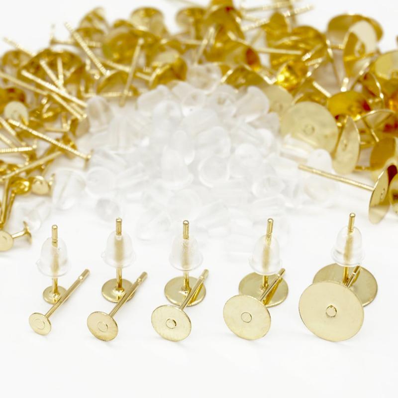 Rakuten - サージカルステンレス316 丸皿 ピアス パーツ ゴールド 3mm 4mm 5mm 6mm 8mm 平皿 樹脂 キャッチ 付き 5サイズ 50ペア100個 セット