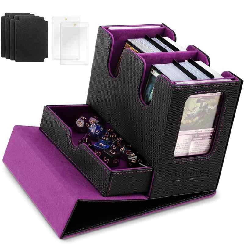 デッキケース カードケース ストレージボックス トレカ ストレージボックス 200枚収納 仕切り板4つとマグネットローダー2つ陳列窓2つ付き 遊戯王/統率者戦/デュエマ スリーブ対応