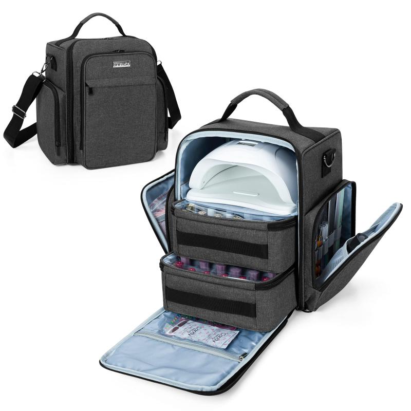 BAFASO マニキュア収納ケース 48ボトル(15ml)とネイルライト用 2つの取り外し可能なポーチ付き 大容量 ネイル用品 収納 持ち運び マニキュアケース