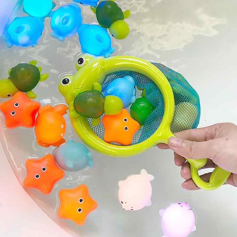 おふろであそぼう LEDで光る 金魚すくいセット（魚網1個 海の生物8種） 魚釣り お風呂 おもちゃ 玩具 ぷかぷか水遊び 遊泳 楽しい 子供 こども 知育玩具