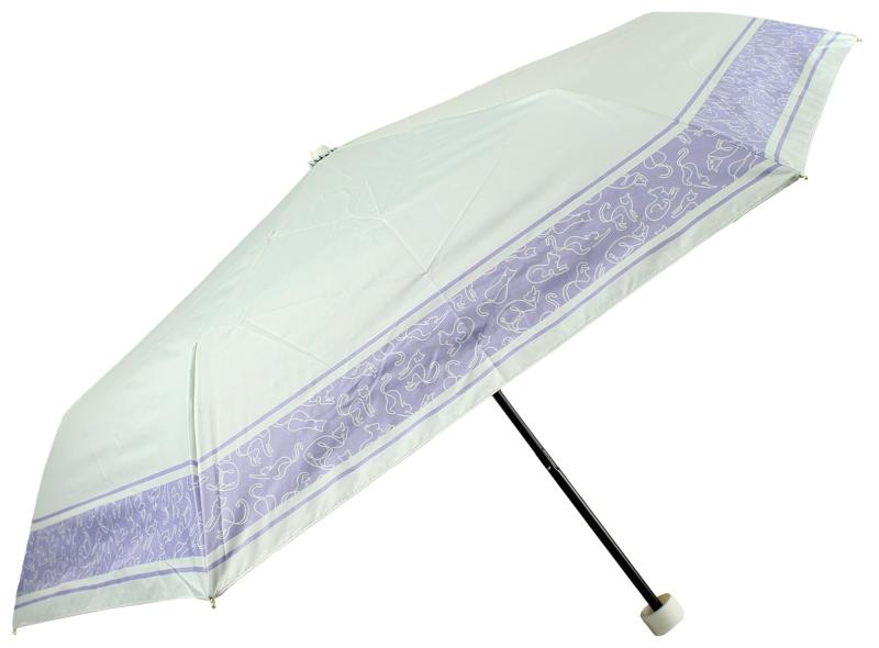 Rakuten - 長傘 日傘 晴雨兼用 レディース かわいい 猫 軽量 親骨 58cm 内側コーティング UV99.9％カット 一級遮光 UPF50＋ 遮熱 ワンタッチジャンプ おしゃれ レザー ハンドル ねこ模様ライン ブラック