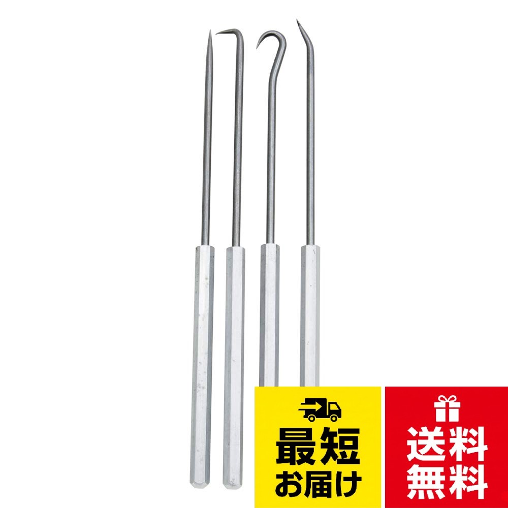 Ullman Pick and Hook Set, Steel, 6-5/16in.L, 4 pcs / High Carbon Polished Steel Hook and Pick Set