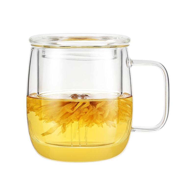 VKCHEF ティーカップ 耐熱ガラス コップ 茶こし付き マグカップ 蓋つき おしゃれ ティーセット 紅茶 ポット 耐熱 カップ コーヒーカップ コープ グラス 400ml 食洗機対応 電子レンジ対応 新生活