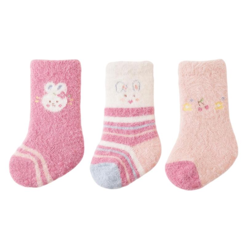 [AOIREMON] 可愛いベビー靴下 厚手 色違う3足セット 保温防寒 赤ちゃんソックス 新生児 出産祝い キッズソックス 滑り止め付き 柔らか 0-5歳