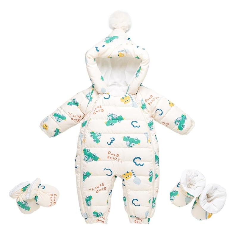 [Reegoo Peter] ベビー服 ジャンプスーツ カバーオール 長袖ロンパース ダウンコート フード付き 防寒 秋冬用 男の子 66 73 80 90 100