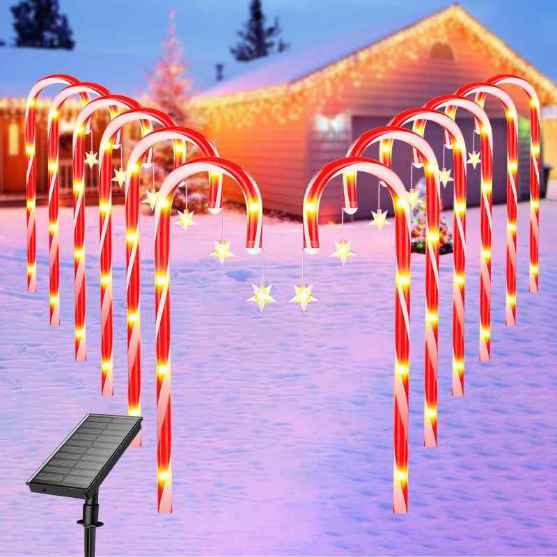 乐天商城 - ソーラーライト ガーデンライト キャンディケーン型 12個セット 8種類モード 72個のLED クリスマス 装飾 ライト 置物 ストリングライト お庭飾り ランプ 埋め込み式 屋外 防水