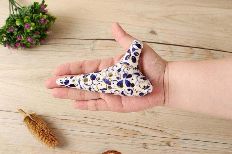TNG オカリナ 楽器 [ 12穴 / ホワイト＆ブルー ] シングル Ocarina 高級 管吹奏 釉色 青花磁