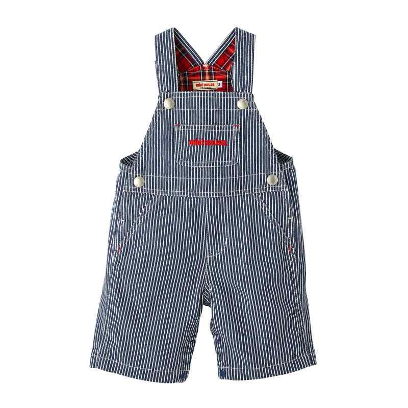 乐天商城 - [ミキハウス] オーバーオール 7分丈 ロゴ ヒッコリー サロペット パンツ 男の子 女の子 ベビー キッズ ベビー服 子供服 10-3340-492