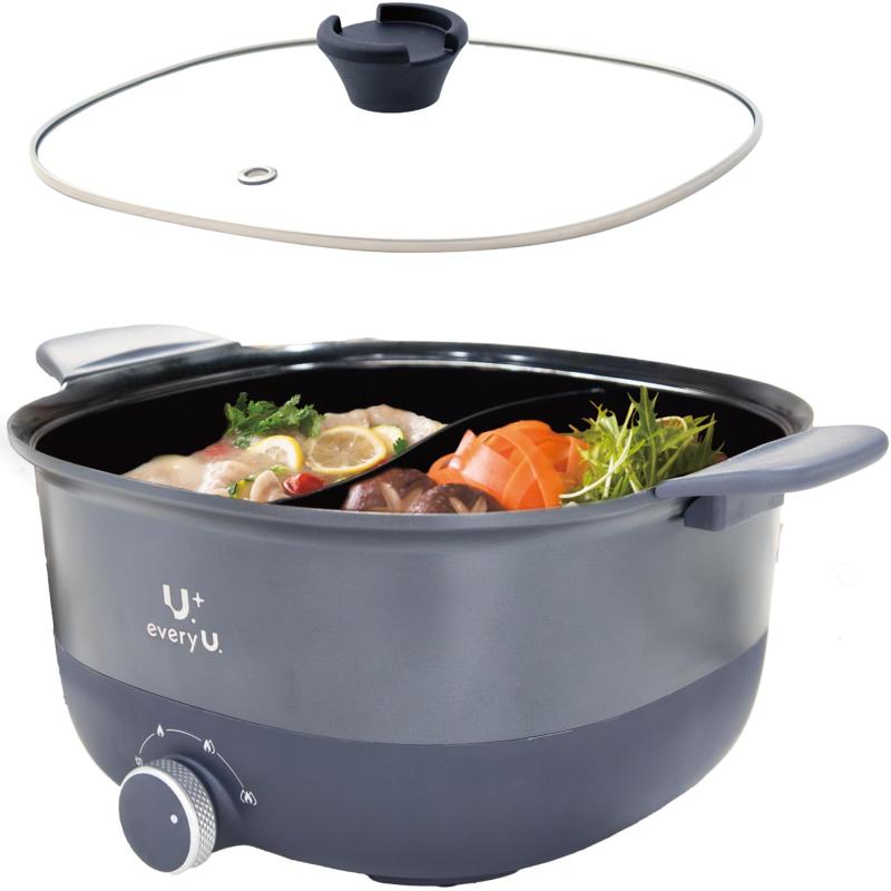 every U. 両手電気鍋 5L 温度調整3段階 波型プレート セラミックコーティング ガラス蓋付き 1人用 大人..