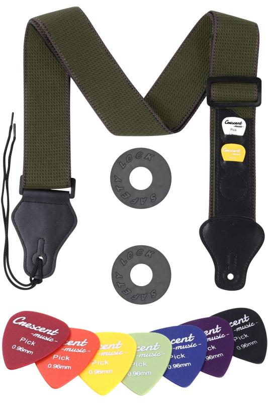 [Crescent] ギターストラップ ピック 10枚 ロック アコースティックギター エレキギタ― 身体にフィットする柔らか素材 3点セット
