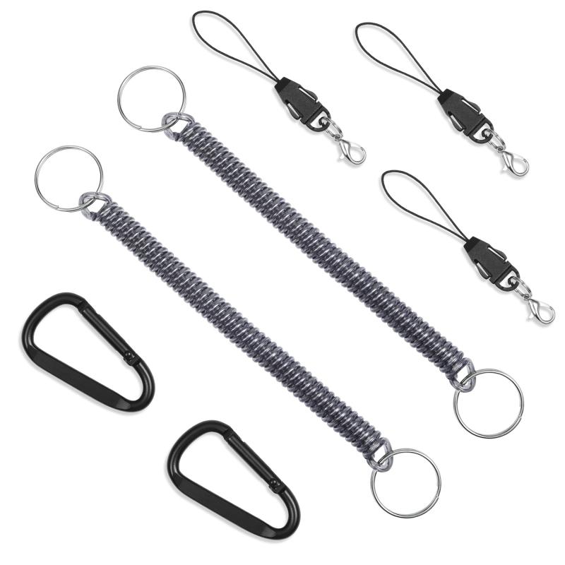 UMIMO コイルストラップ ワイヤー入り 最大伸長100cm カラビナ 携帯ストラップ スマホ キーチェーン 伸びる 落下・盗難・紛失防止 グレ..