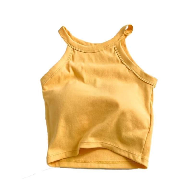 [Eukkis] カップ付き アメリカンスリーブ ホルターネックタンクトップ 綿生地 ブラ付き コットンインナー キャミソール ブラトップス パッド入り ショート下着 ライトスポーツ