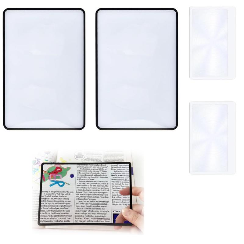 HorizonMega カードルーペ 拡大鏡 ルーペ 3倍 4枚セット 12×18cm 8.5×5.5cm 携帯用 読書用 虫眼鏡 リーディングルーラー 新聞レンズ 軽量 薄型 シートレンズ 老眼鏡代用 子供観察用 地図 メガネ