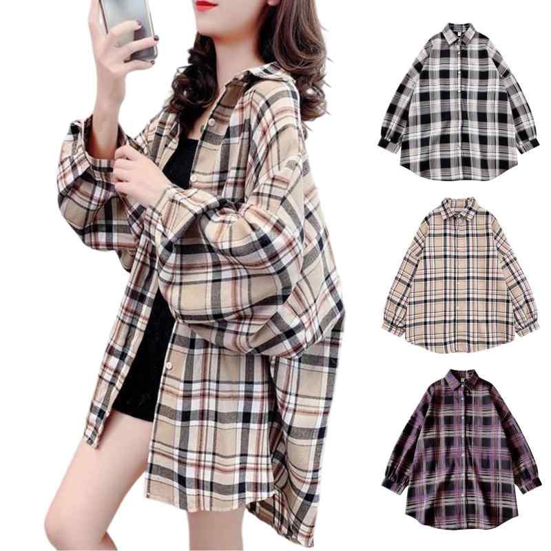 [Moerstar] シャツ レディース チェック柄 長袖 トップス ネルシャツ ロング ブラウス 格子柄 パフスリーブ コート 大きいサイズ 秋服 チュニック 上着 おしゃれ カジュアル 通勤 通学 春 秋 冬