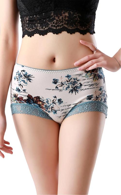 [JANJAM] 大きいサイズ レディース インナー ショーツ 下着 花柄プリント 裾レース ストレッチ カラバリ豊富 スタンダードショーツ