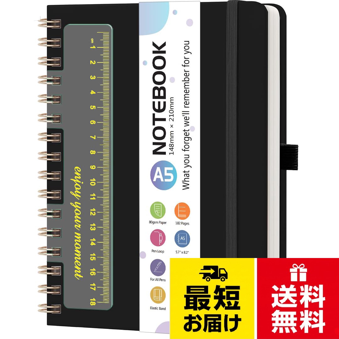 📘【上質感で差がつくA5ノート】高級感のあるハードカバーを採用したノート スパイラルノート A5 分厚い仕様。しっかりとした作りで型崩れしにくく、持ち運びや日常使いでも安心。ビジネスでもプライベートでも使いやすい、落ち着いたデザインが魅力です。。✍️【書きやすさにこだわった分厚い設計】たっぷり使える182ページ構成で、長く使える分厚いA5ノート。80gsmのなめらかな紙質により、インクのにじみや裏写りを抑え、毎日のメモや記録も快適。ページ番号付きで整理しやすく、情報管理にも便利なスパイラルノートです。。📖【180°フラットでストレスフリー】しっかり開いてピタッと止まる180°フラット設計。デスクでも手持ちでも書きやすく、作業効率をサポートします。ノート スパイラルノート A5として、日常の記録やアイデア整理をスムーズに行えます。。🖐️【手に取るたび心地よい質感】特殊なスキンタッチ加工により、なめらかでやわらかな触り心地を実現。長時間の使用でも快適で、思わず手に取りたくなる一冊に仕上げました。使用後の指紋も軽く拭くだけで簡単にケア可能です。。🎁【幅広く使えてギフトにも最適】仕事用のメモ、学習ノート、日記、アイデア帳など多用途に対応。学生から社会人まで幅広く使えるスパイラルノート A5 分厚いモデルです。シンプルで上品な見た目は、誕生日や記念日のプレゼントにもおすすめ。スパイラルノート A5 ドット入り 182ページ ハードカバー ゴムバンド付 ノート ドット