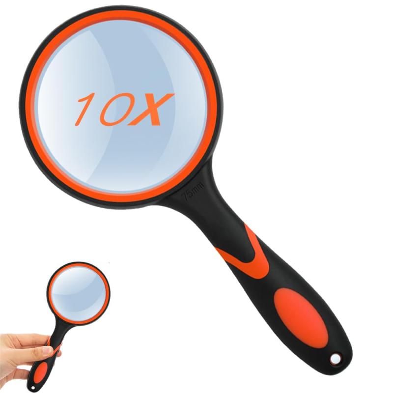 手持ちルーペ ビッグルーペ 拡大鏡 虫眼鏡 レンズ径75mm 高倍率タイプ 10倍拡大 手持ち読書拡大鏡 見やすい 携帯便利 高齢者及び専門家使用可能 地図/趣味観察/新聞/読書/科学教室に使用