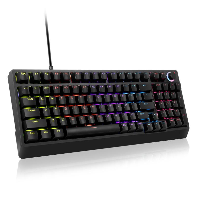 Rakuten - HUO JI CK608 ゲーミングキーボード 有線 赤軸 メカニカル 英語配列 静音 高速応答 レインボーLEDバックライト パソコンキーボード Windows/Mac/PS5対応