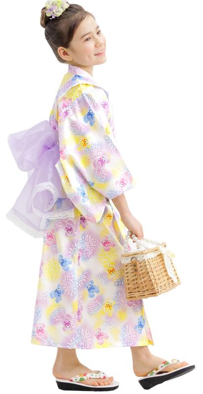 [Bee] ビー 浴衣3点セット キッズ ガールズ 女の子 夏 簡単 セパレートタイプ 2WAY お祭り 花火大会 saa01400 130cm グラデーション×くま