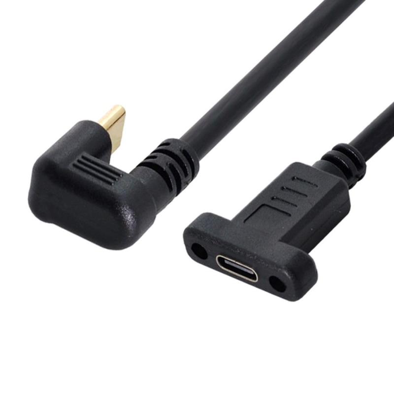 chenyang USB 3.1 Gen 2 10Gbps USB C オス-メス 180度 U型 角度付き 高速充電 データ転送 延長ケーブル パネルマウント穴付き 0.3M