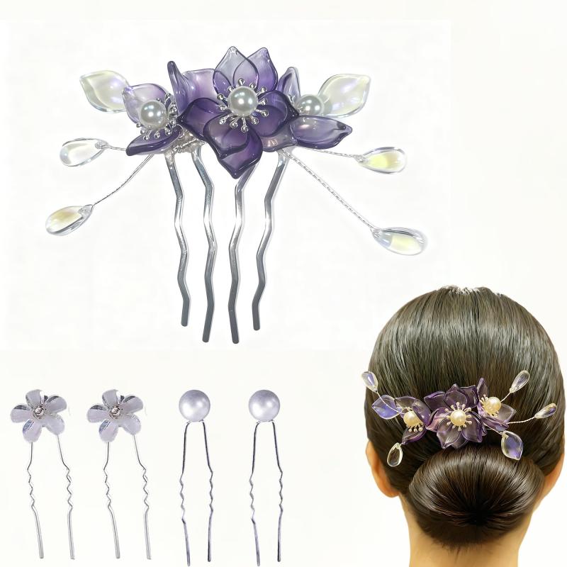 髪飾り 髪留め 紫 桔梗 浴衣 和装小物 結婚式 卒業式 成人式 七五三 花火大会 礼盒装 ｜NAJIKA