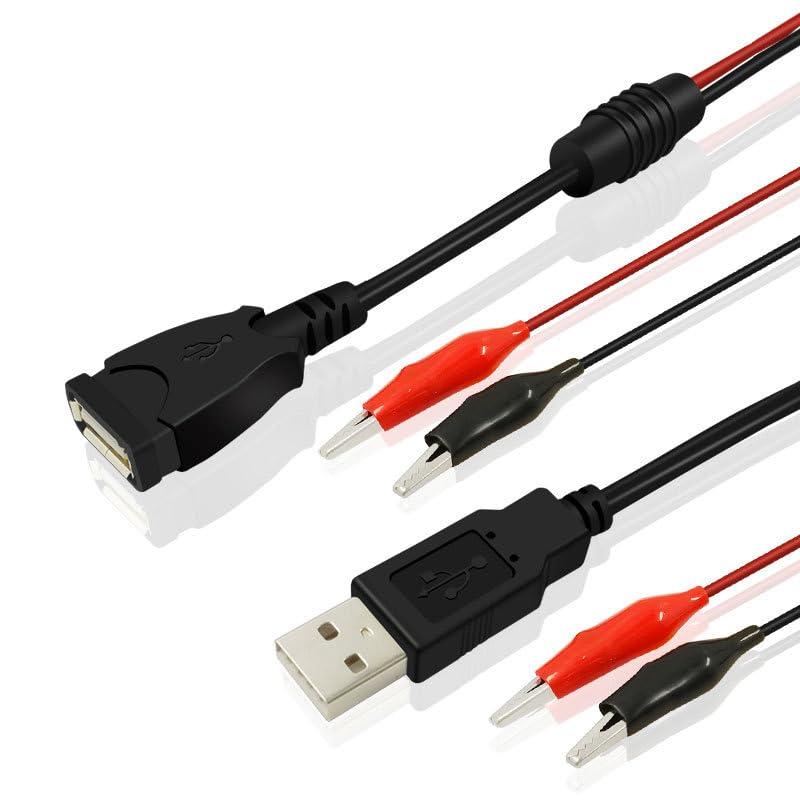 NEC - YOJOCK USBワニ口クリップ2本組 18AWG銅 USBメスワニ口クリップ USBオスワニ口クリップ 33cm銅テストリード テスト回路用 3-5A