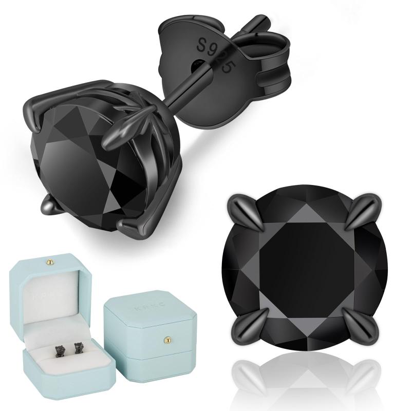 KRKCLIFE ピアス ブラックモアサナイト メンズピアス スタッドピアス 計1.0/2.0/3.0CT モアッサナイトピアス シルバー925 金属アレルギー対応 一粒ダイヤモンド ジュエリー アクセサリー シンプル