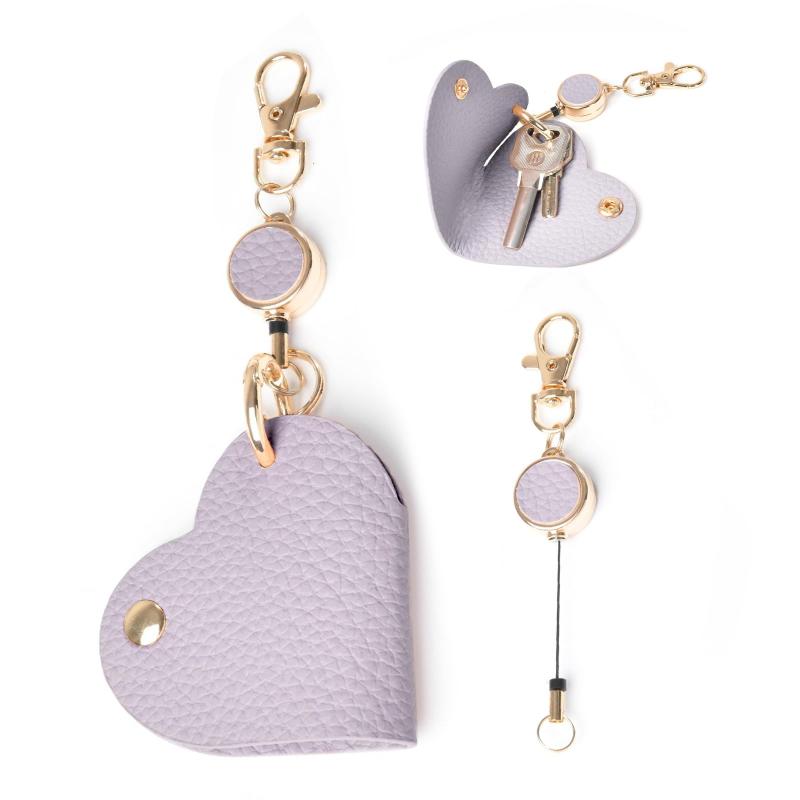 [aninako] リールキーホルダー キーホルダー リールストラップ 伸縮式 ハート 取り外し可能 かわいい 小さい 紛失防止 PU革 車 バイク 自転車 携帯ストラップ 通勤 贈り物