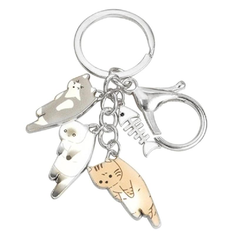 Rakuten - 猫の魚の骨キーリングジュエリー猫の魚の骨キーホルダーハンドバッグペンダントキーホルダー合金素材のギフト女性男性のための
