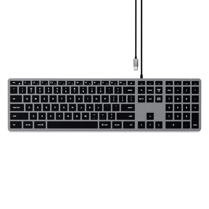 SATECHI Slim W3 有線バックライトメカニカルキーボード – テンキー付 薄型 US QWERTY 配列、USB-C 接続 – MacBook Air &amp; Pro M5/M4、Mac Mini、iPad Air &amp; Pro、i