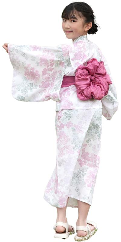 [Bee] ビー 浴衣3点セット キッズ ガールズ 女の子 夏 簡単 セパレートタイプ 2WAY お祭り 花火大会 say00001 130cm ホワイト×水彩花