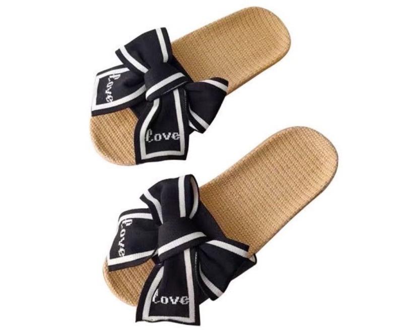 [Roosio] スリッパ レディース 麻 室内 夏用 洗える ルームシューズ 前開き おしゃれ サンダル レディース リボン 可愛い 通気吸汗 涼し サラサラ 快適 静音軽量 滑り止め ルームスリッパ リネ本体:綿 麻 インソール:麻 底...