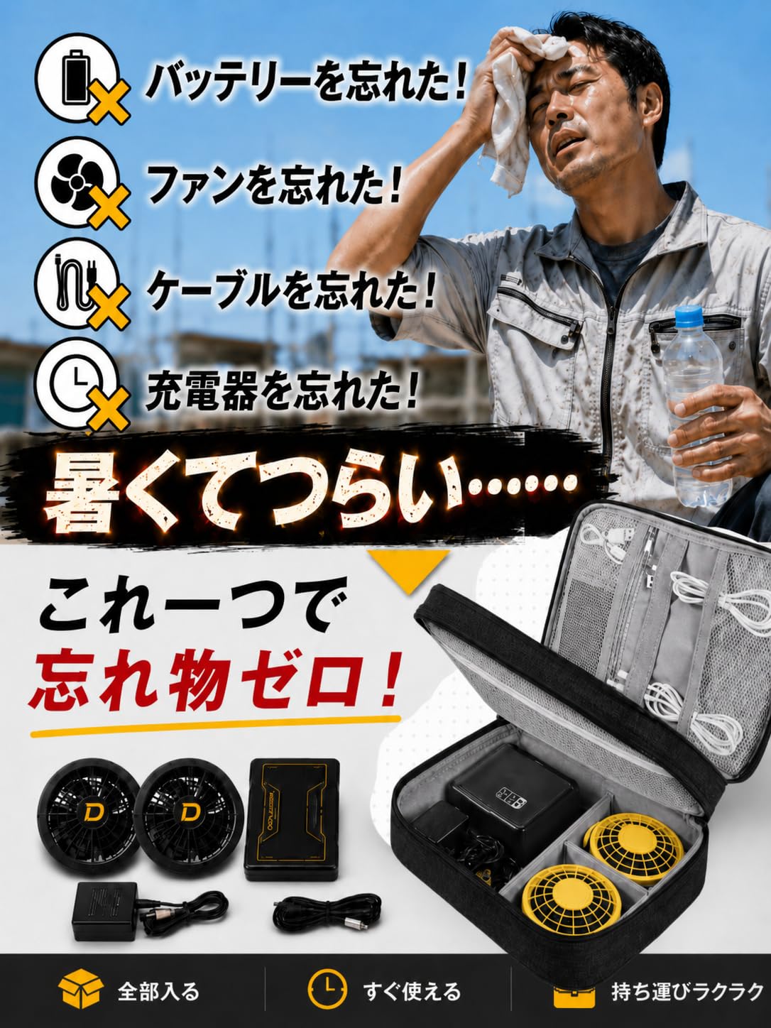 【送料無料】空調作業服 収納バッグ ポーチ 2段構造 大容量 ファン バッテリー ケーブル 収納ケース 工具 ガジェット対応 防水 持ち運び便利 hrtechnologies-10131120 HRテクノロジーズ楽天市場店 サンプル画像2